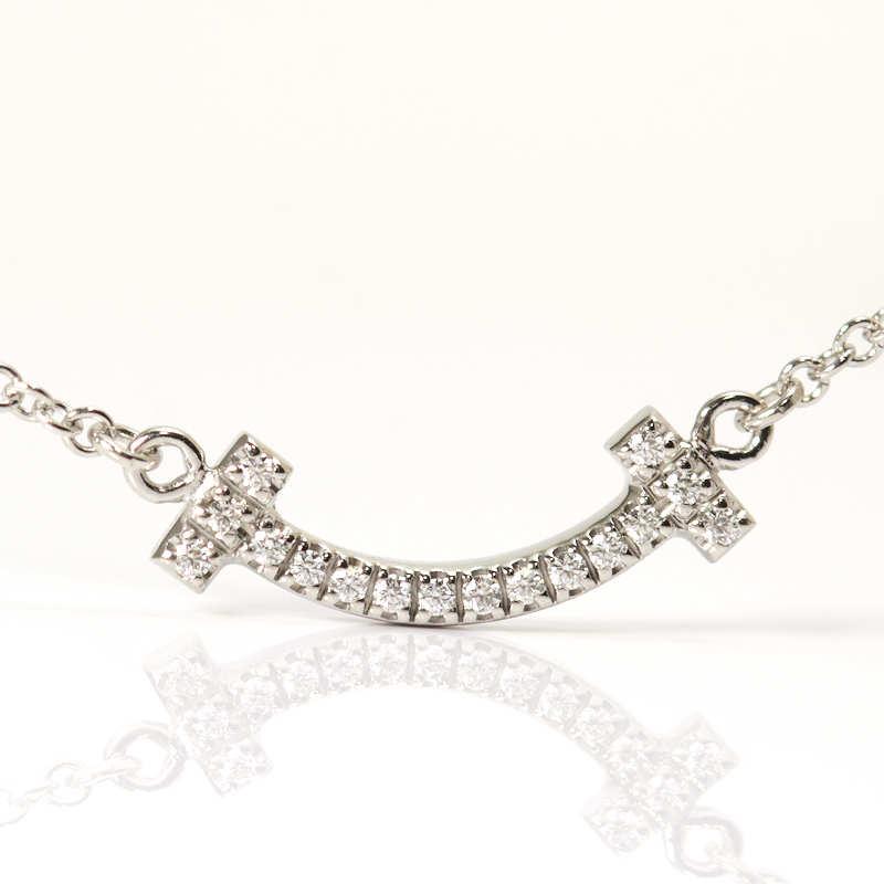 ティファニー Tスマイル ミニ ダイヤモンド ネックレス K18WG 18金  