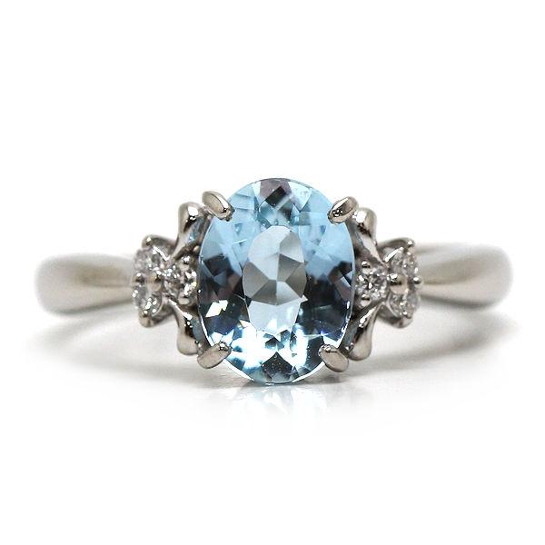 Pt900 アクアマリンリング 10号 1.08ct ダイヤモンド 0.06ct