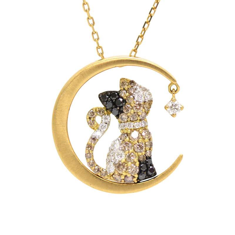 K18 ダイヤモンド 0.13ct 0.05ct 0.28ct 三日月 三毛猫 ゴールド 