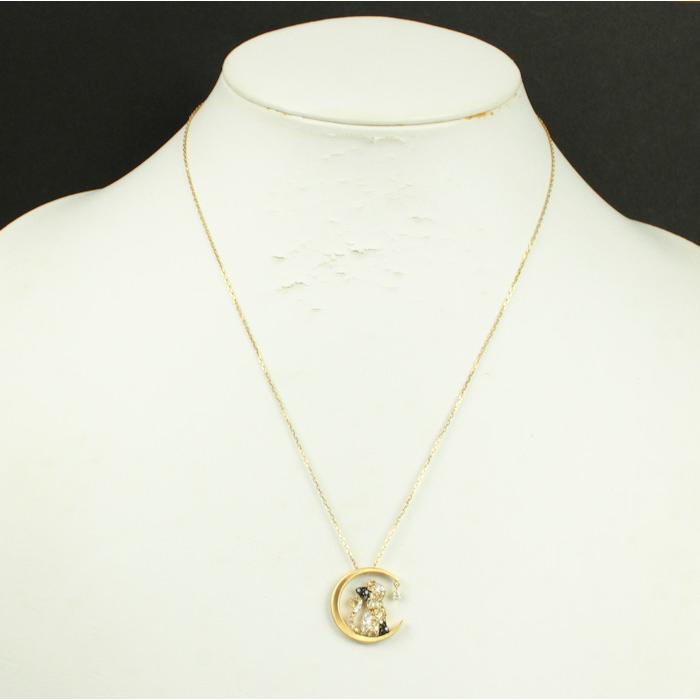 K18 ダイヤモンド 0.13ct 0.05ct 0.28ct 三日月 三毛猫 ゴールド 