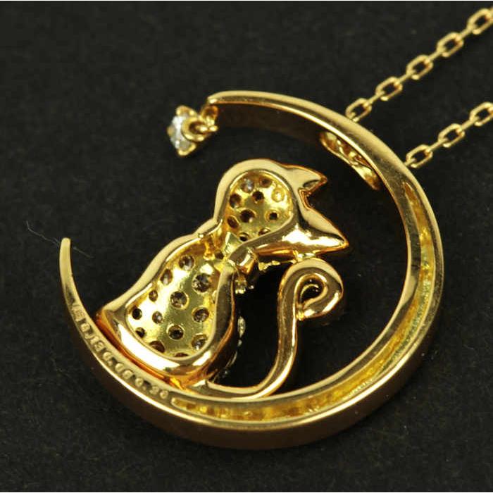 K18 ダイヤモンド 0.13ct 0.05ct 0.28ct 三日月 三毛猫 ゴールド 
