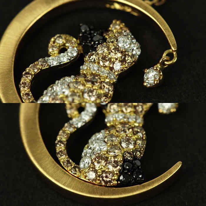 K18 ダイヤモンド 0.13ct 0.05ct 0.28ct 三日月 三毛猫 ゴールド 