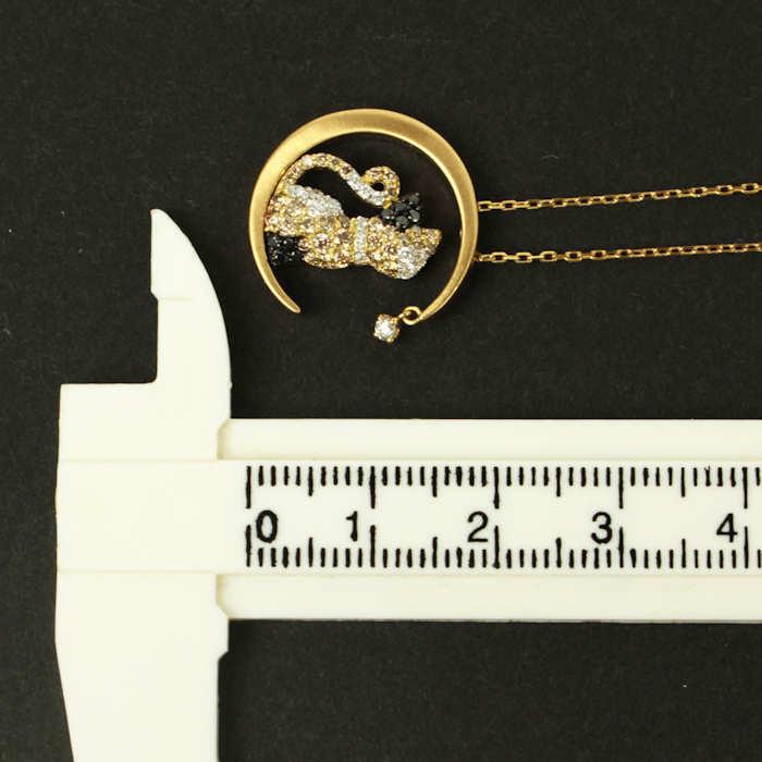 K18 ダイヤモンド 0.13ct 0.05ct 0.28ct 三日月 三毛猫 ゴールド 