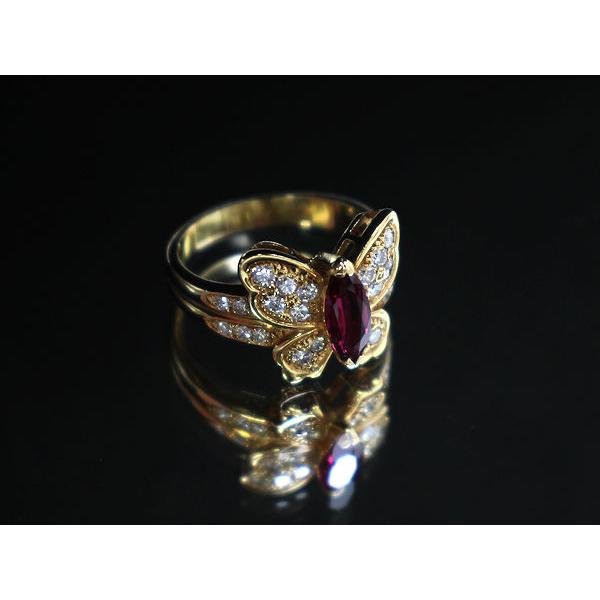 K18 蝶々モチーフリング 12号 ルビー 0.68ct ダイヤモンド 0.46ct 18金 