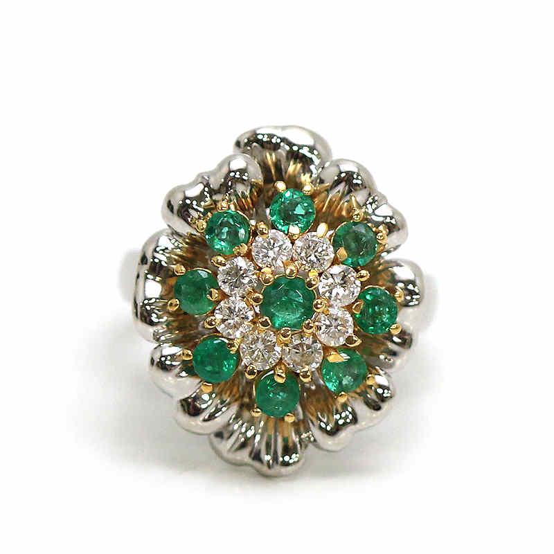 エメラルド リング 1.01ct ダイヤモンド 0.57ct 指輪 15号 花