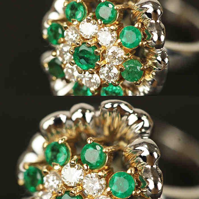 エメラルド 1.01ct ダイヤモンド 0.57ct リング 指輪 15号 花