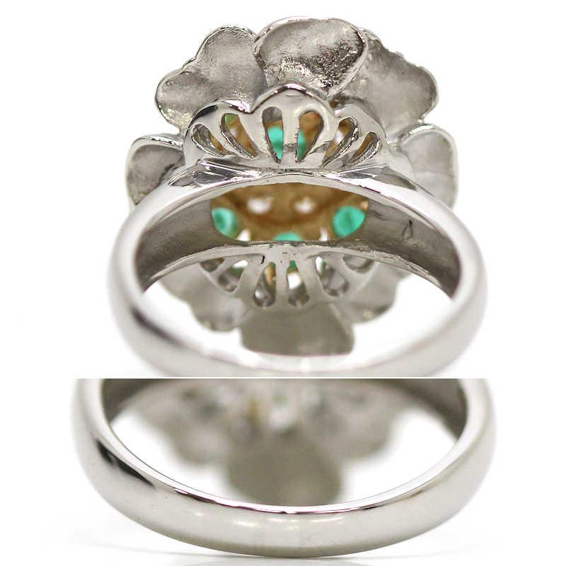 エメラルド リング 1.01ct ダイヤモンド 0.57ct 指輪 15号 花 Pt900