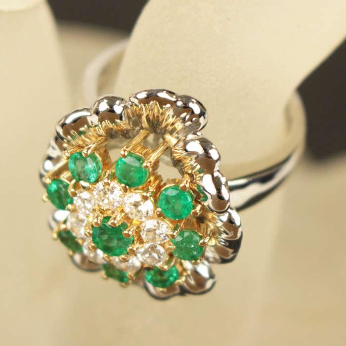 エメラルド 1.01ct ダイヤモンド 0.57ct リング 指輪 15号 花