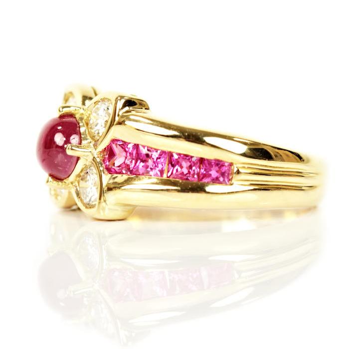 K18 ルビー 0.60ct 0.77ct ダイヤモンド 0.44ct ゴールド 18金 花 