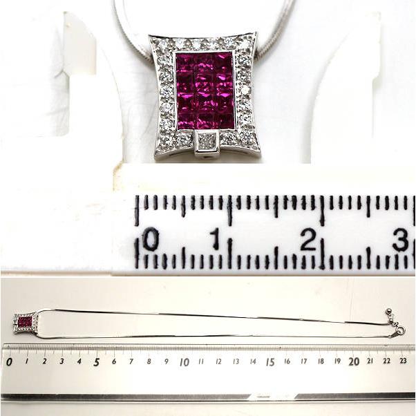 K18WG スクエアネックレス 約45cm ルビー 1.22ct ダイヤモンド 0.25ct 