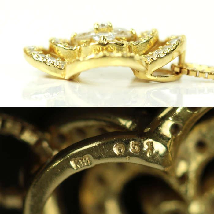 K18 18金 イエローゴールド ダイヤモンド 0.51ct フラワー ネックレス