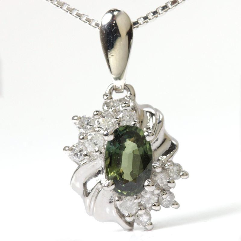 グリーンサファイア 0.64ct ダイヤモンド 0.17ct ネックレス Pt850 