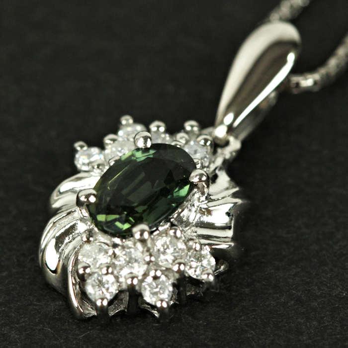 グリーンサファイア 0.64ct ダイヤモンド 0.17ct ネックレス Pt850 