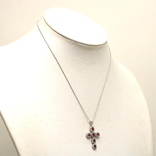 K18WG 十字架ネックレス ルビー 1.13ct ダイヤモンド 0.50ct 18金 
