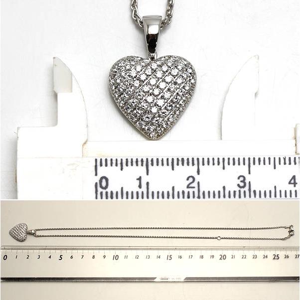 K18WG パヴェハート ネックレス 約49cm ダイヤモンド 0.97ct 18