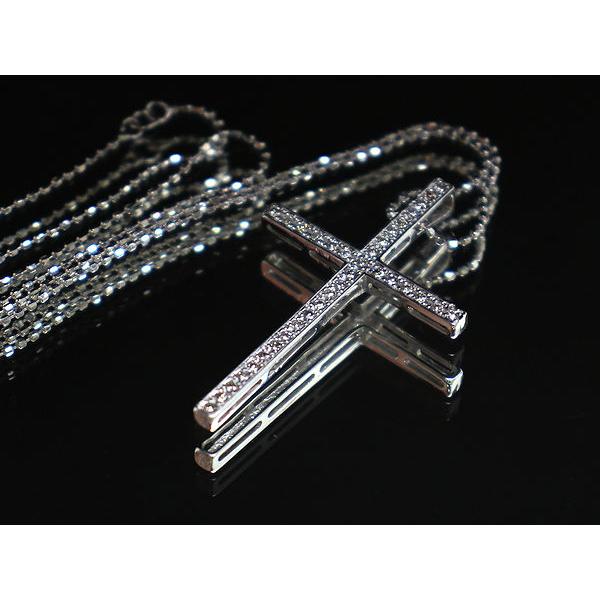 K18WG 十字架ネックレス 約40cm ダイヤモンド 0.20ct 18金 ホワイト