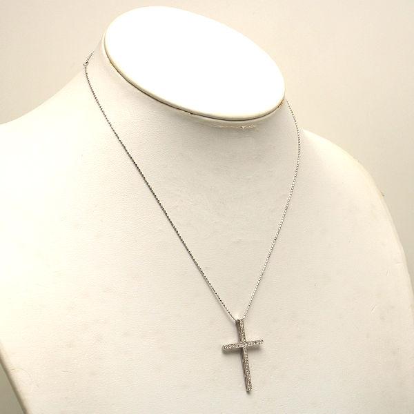 K18WG 十字架ネックレス 約40cm ダイヤモンド 0.20ct 18金 ホワイト