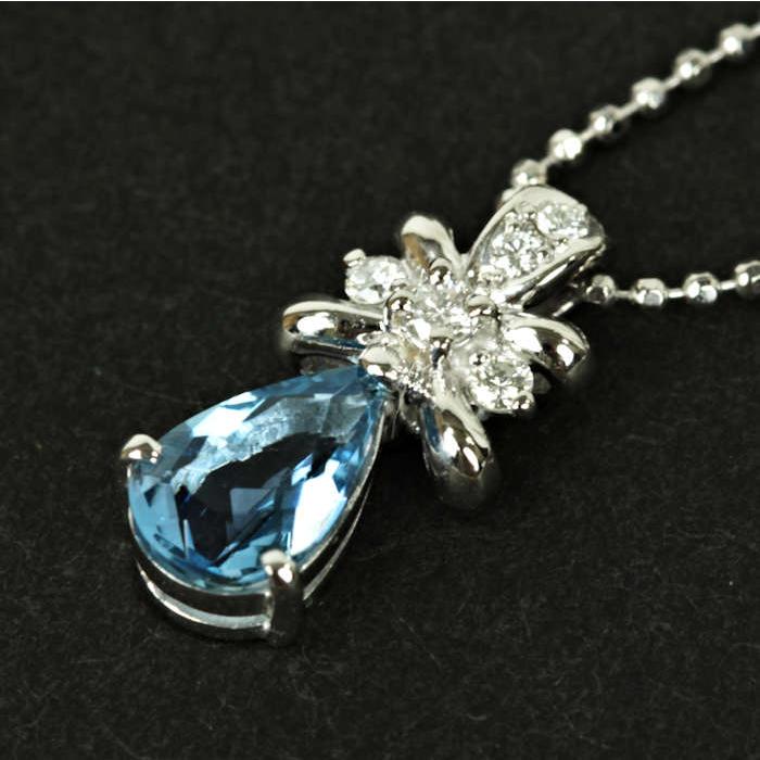 アクアマリン 0.60ct ダイヤモンド 0.07ct ドロップ ネックレス Pt850 