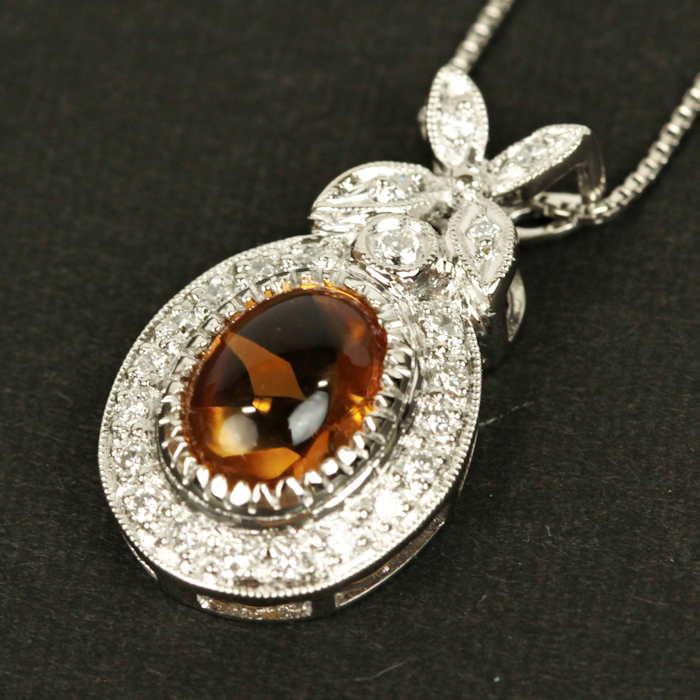シトリン ダイヤモンド 0.25ct ネックレス Pt850/900 プラチナ 