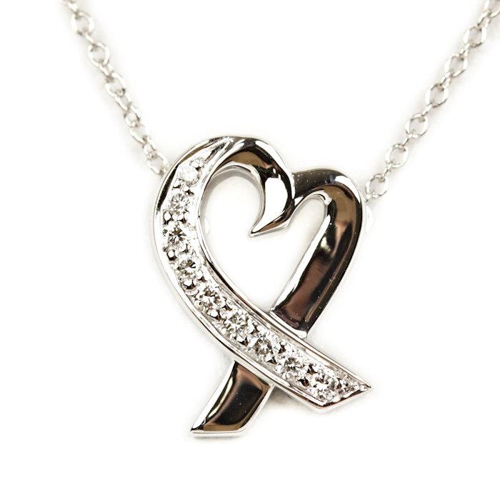 ティファニーラビングハートネックレスダイヤk18wg ホワイトゴールド