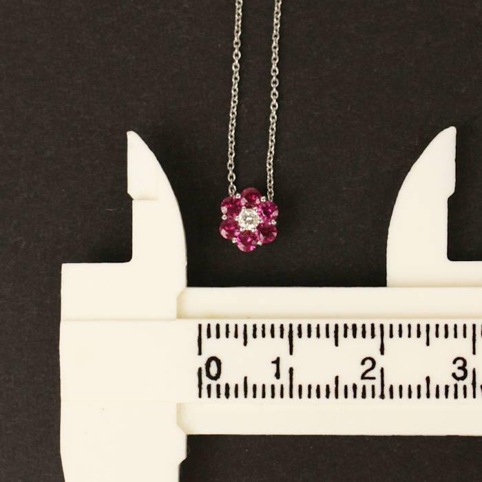 K18WG ホワイトゴールド フラワー ルビー 0.34 ダイヤモンド 0.05ct 