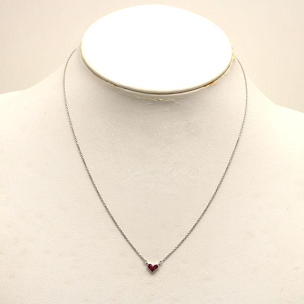 K18WG ハートネックレス 約40cm 約1.8g ルビー 0.35ct 18金 ホワイト