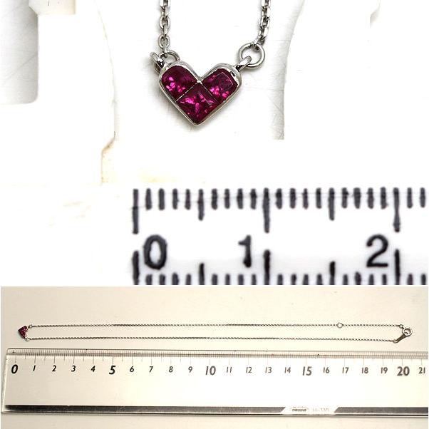 K18WG ハートネックレス 約40cm 約1.8g ルビー 0.35ct 18金 ホワイト  