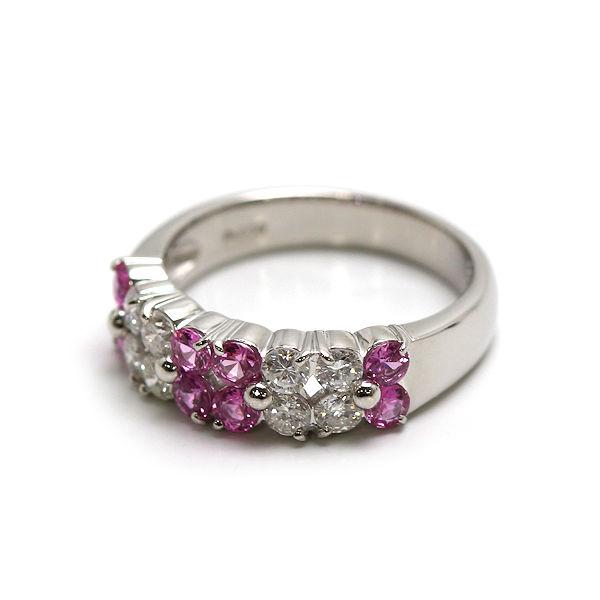 Pt900 ピンクサファイアリング 12号 0.68ct 花 ダイヤモンド 0.60ct 