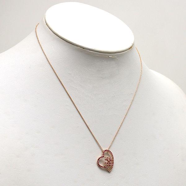 K18PG ハートネックレス 約39cm ピンクサファイア 0.60ct 約3.2g 18金