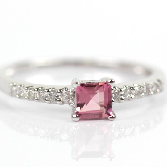 K18WG ピンクトルマリン リング 13号 ダイヤモンド 0.18ct 指輪 18金 