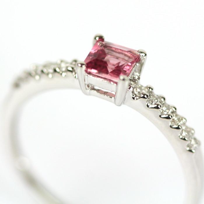 K18WG ピンクトルマリン リング 13号 ダイヤモンド 0.18ct 指輪 18金 