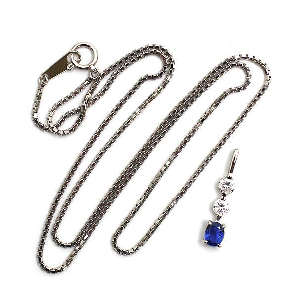 Pt850 Pt900 サファイアネックレス 約44cm ダイヤモンド 0.30ct 約6.6g