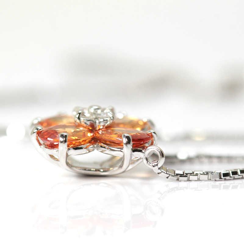 K18WG オレンジサファイア ネックレス 花 1.29ct 18金 ホワイト