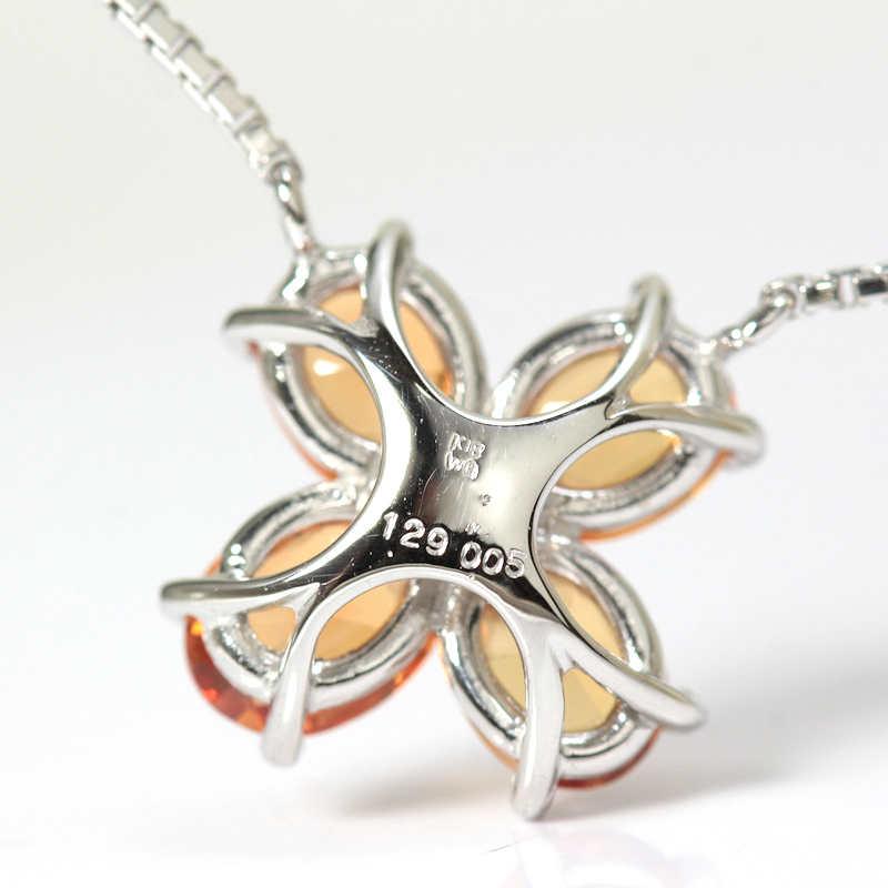 K18WG オレンジサファイア ネックレス 花 1.29ct 18金 ホワイト