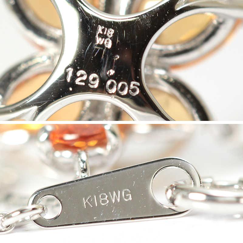 K18WG オレンジサファイア ネックレス 花 1.29ct 18金 ホワイト