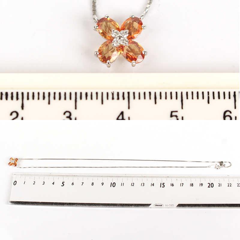 K18WG オレンジサファイア ネックレス 花 1.29ct 18金 ホワイト