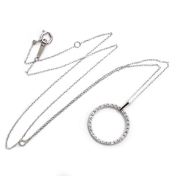 K18WG サークルモチーフ ネックレス ダイヤモンド 0.18ct 約40cm 約1.2 