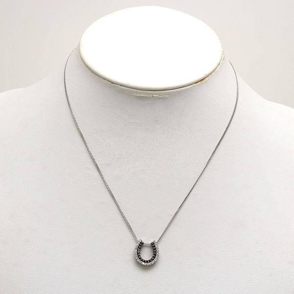 K18WG 馬蹄ネックレス 約40cm ダイヤモンド 0.30ct/0.22ct ブラック  