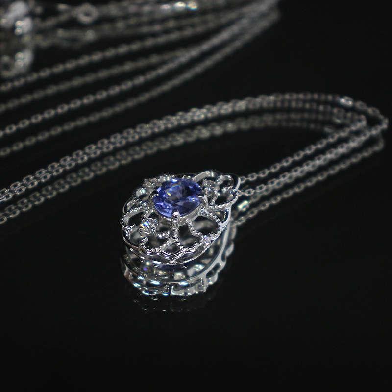 K18WG サファイアネックレス 0.82ct ダイヤモンド 0.08ct 約45cm 18金 