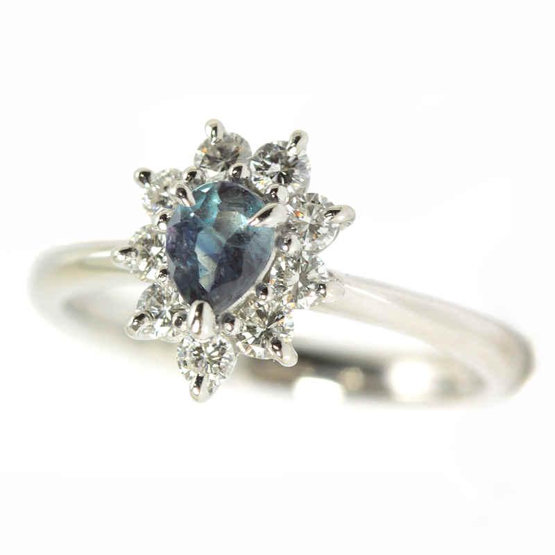 アレキサンドライト リング 0.42/0.41ct ダイヤモンド 12号 Pt900 