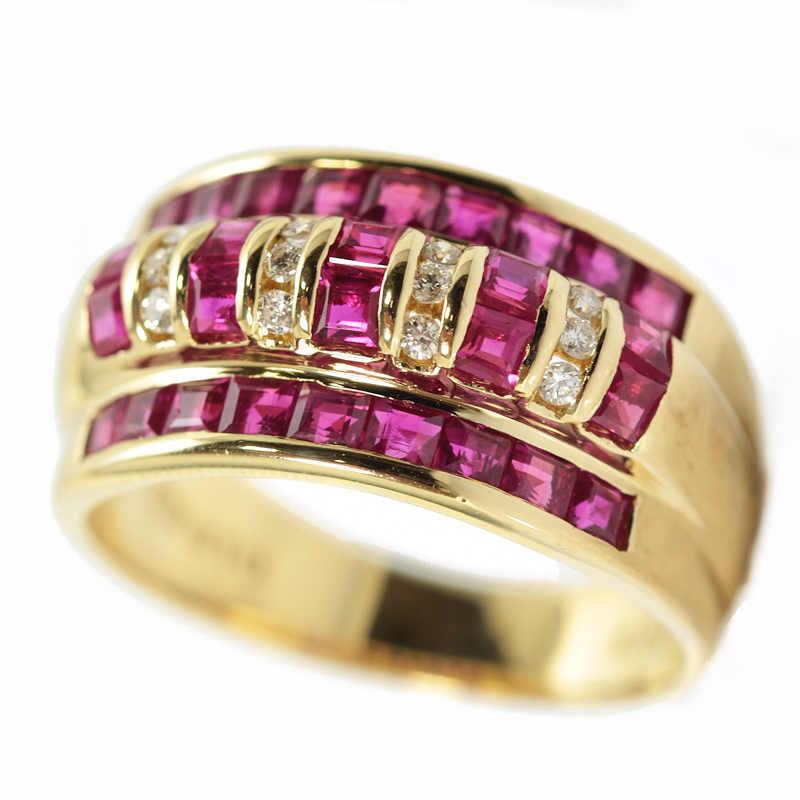 ルビー リング 1.94/0.10ct 12.5号 K18 ダイヤモンド 18金 イエロー 
