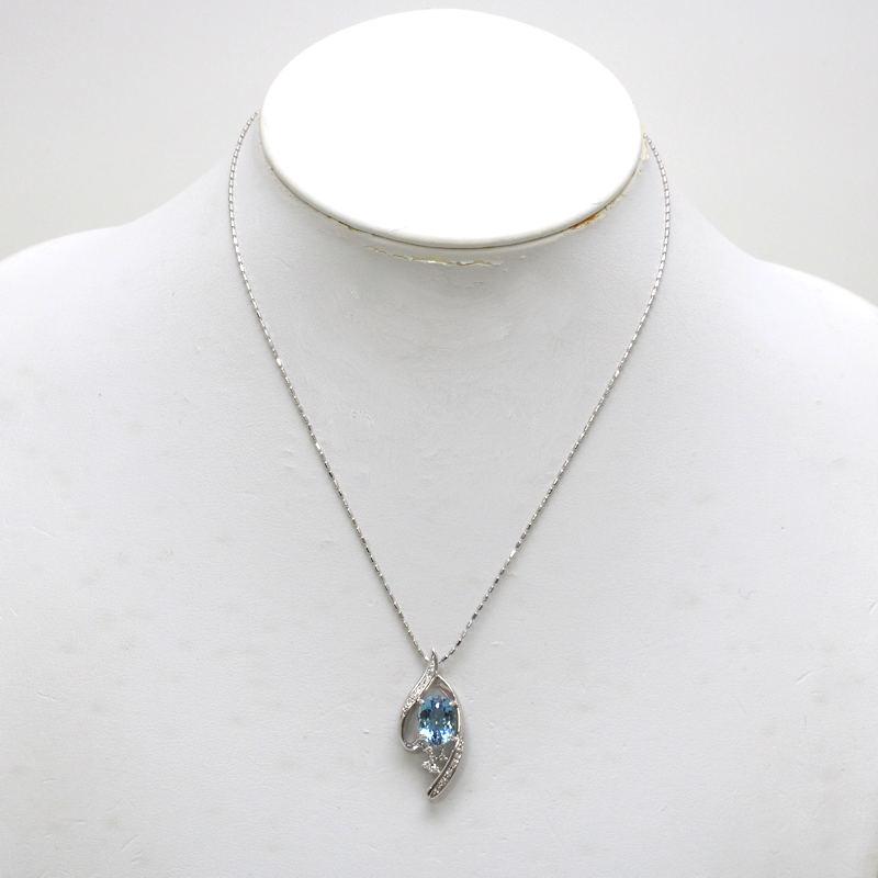 K18WG アクアマリンネックレス 約40cm 2.95ct ダイヤモンド 0.15ct 18 