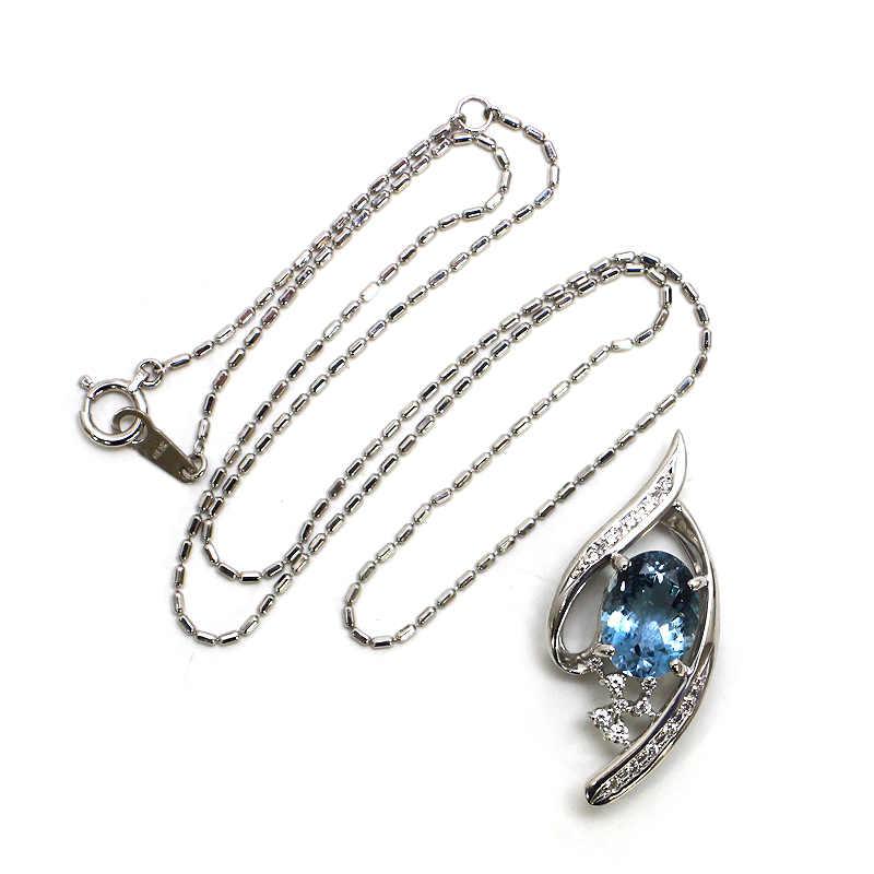 K18WG アクアマリンネックレス 約40cm 2.95ct ダイヤモンド 0.15ct 18 