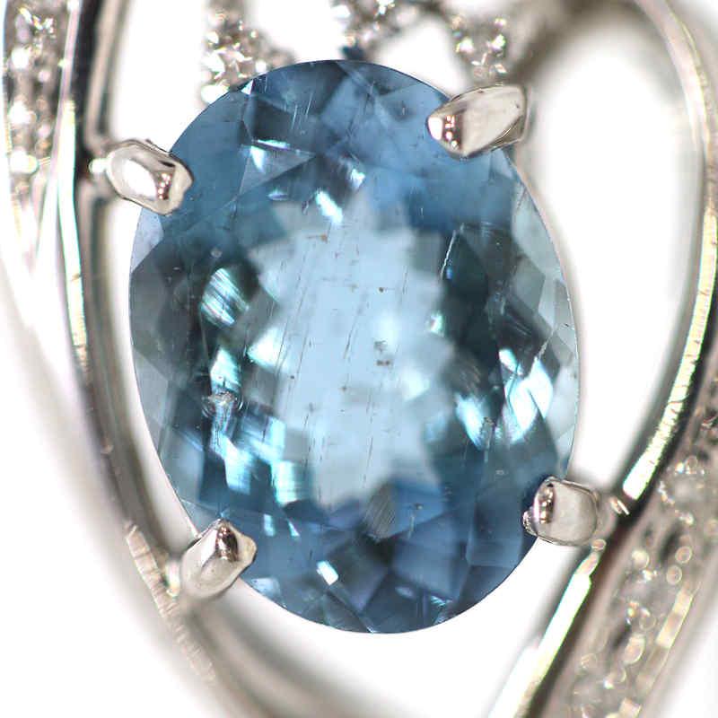 K18WG アクアマリンネックレス 約40cm 2.95ct ダイヤモンド 0.15ct 18 