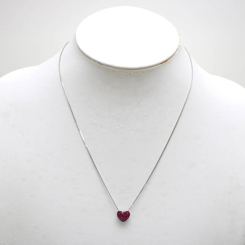 K18WG ハートルビーネックレス 約45cm 1.10ct 約2.9g 18金 ホワイト  