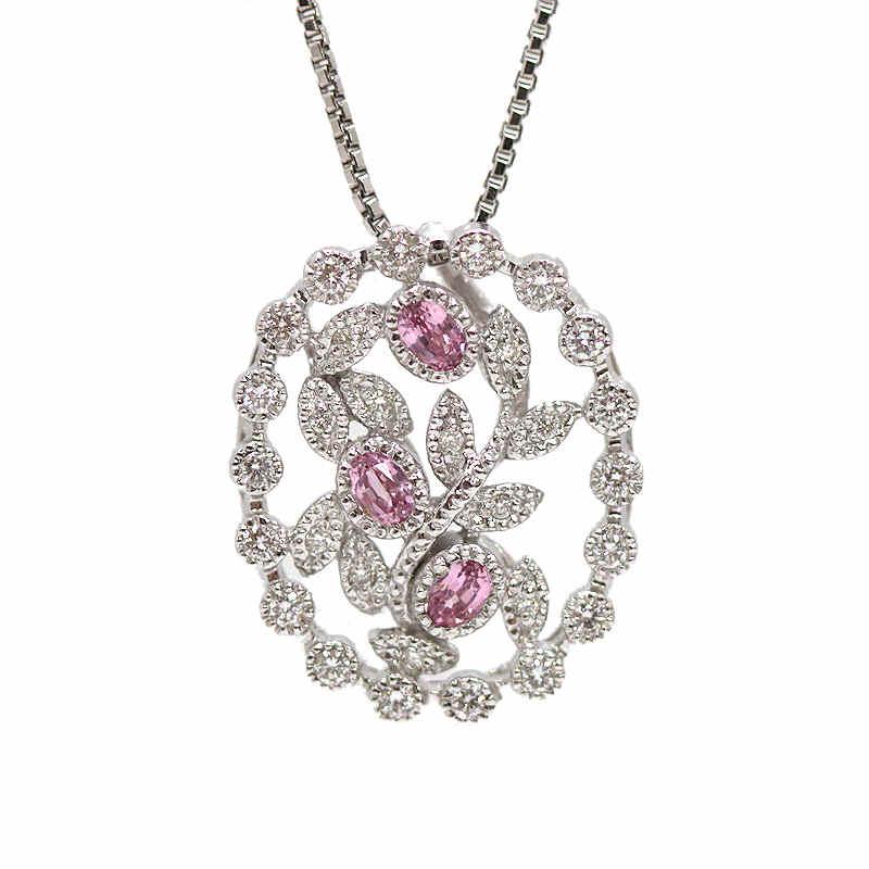 Pt850/K18WG ピンクサファイアネックレス 約45cm 0.32ct