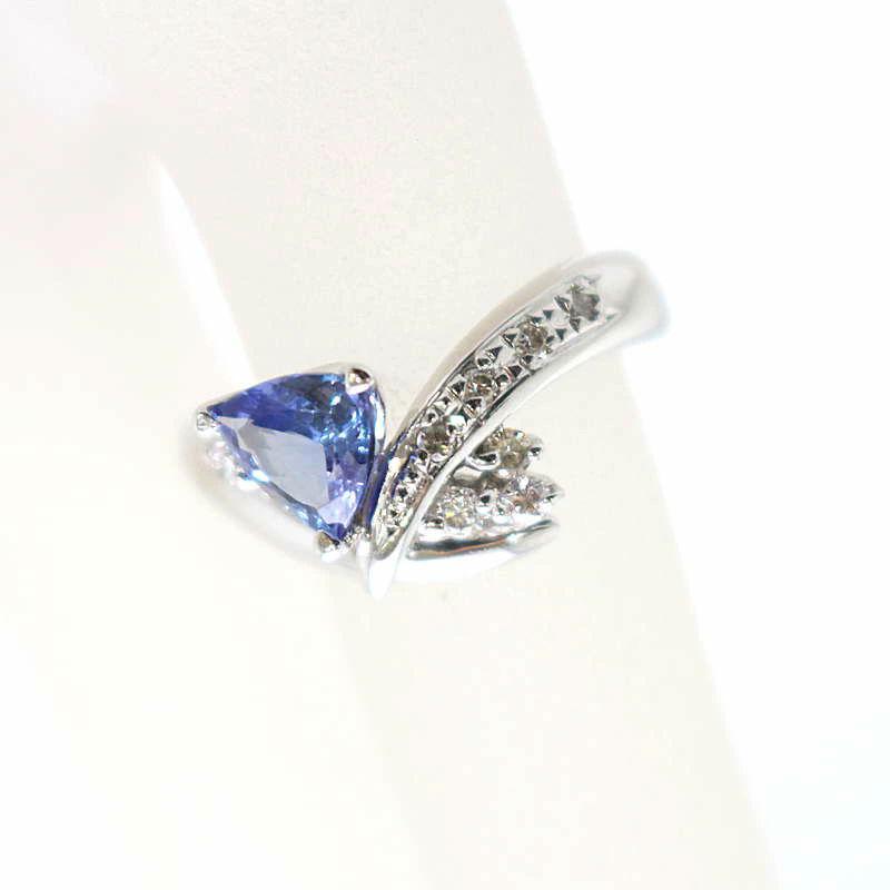 K18WG タンザナイト 0.77ct ダイヤモンド 0.14ct リング 11号 ホワイト 