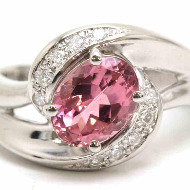 ピンクトルマリンリング 1.29ct 7号 プラチナ Pt900 ダイヤモンド 0.10 