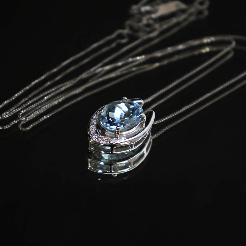 Pt850/Pt900 大粒 アクアマリンネックレス 3.34ct ダイヤモンド 0.07ct