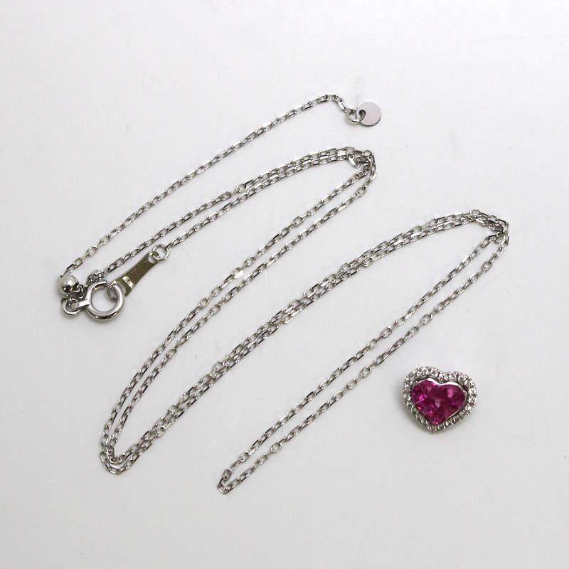 K18WG ルビー ダイヤモンド ネックレス 18金 ホワイトゴールド 0.50ct 